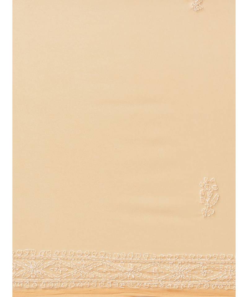 Ada Hand Embroidered Peach Faux Georgette Lucknowi Chikan Women Saree With Blouse - A188942