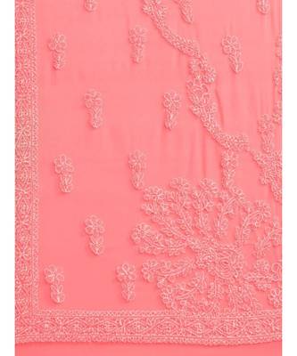 Ada Hand Embroidered Carrot Pink Faux Georgette Lucknow Chikan Women Saree With Blouse - A204484 3