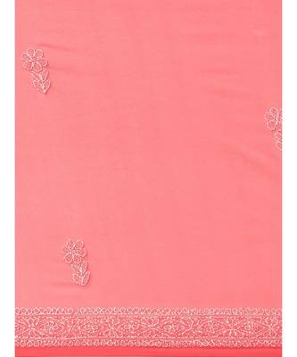 Ada Hand Embroidered Carrot Pink Faux Georgette Lucknow Chikan Women Saree With Blouse - A204484 4