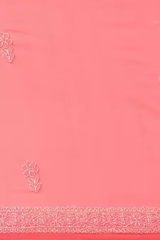 Ada Hand Embroidered Carrot Pink Faux Georgette Lucknow Chikan Women Saree With Blouse - A204484