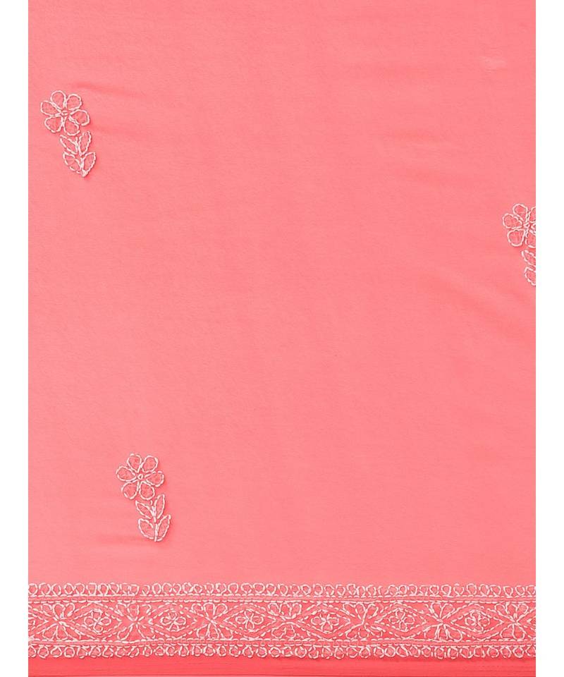 Ada Hand Embroidered Carrot Pink Faux Georgette Lucknow Chikan Women Saree With Blouse - A204484
