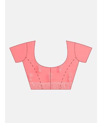 Ada Hand Embroidered Carrot Pink Faux Georgette Lucknow Chikan Women Saree With Blouse - A204484 5