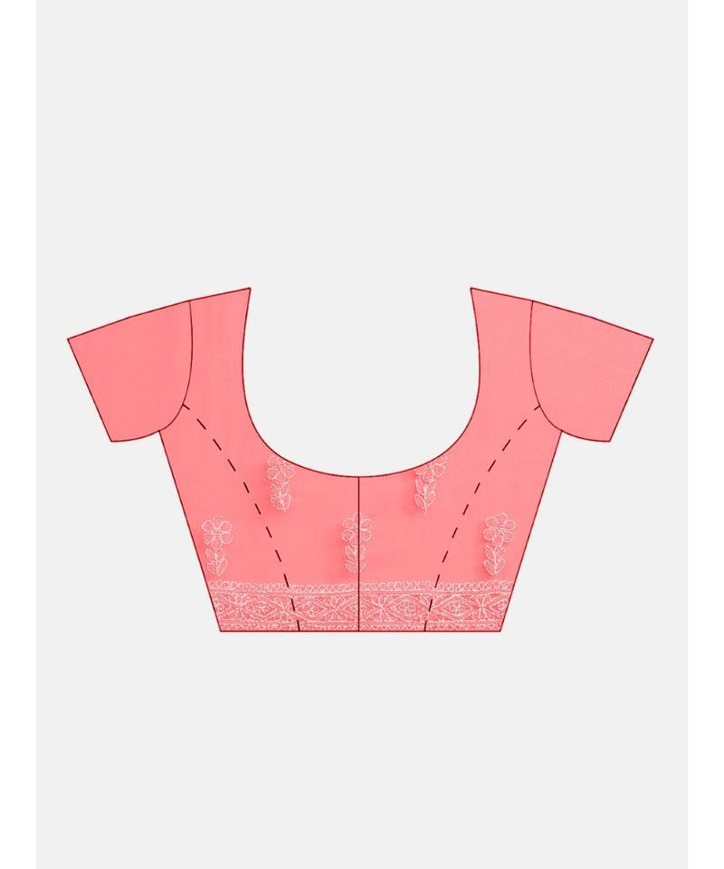 Ada Hand Embroidered Carrot Pink Faux Georgette Lucknow Chikan Women Saree With Blouse - A204484