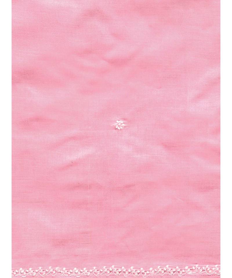 Ada Hand Embroidered Pink Cotton Lucknow Chikan Women Saree With Blouse - A100400
