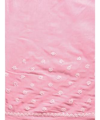 Ada Hand Embroidered Pink Cotton Lucknow Chikan Women Saree With Blouse - A100400 5