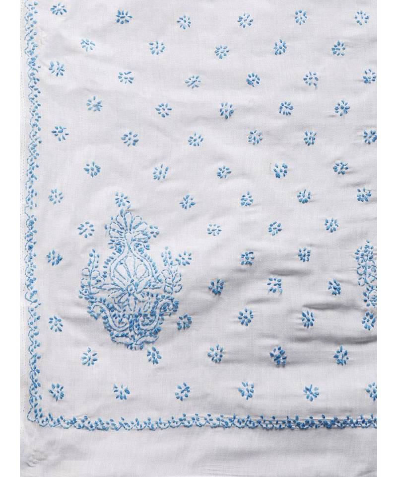 Ada Hand Embroidered White Cotton Lucknowi Chikankari Women Saree with Blouse - A100204