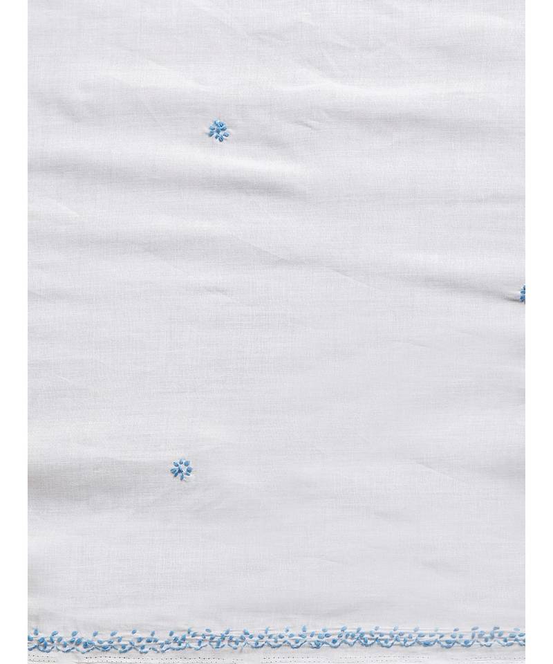 Ada Hand Embroidered White Cotton Lucknowi Chikankari Women Saree with Blouse - A100204