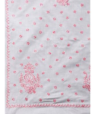 Ada Hand Embroidered White Cotton Lucknowi Chikan Women Saree with Blouse - A100220 3