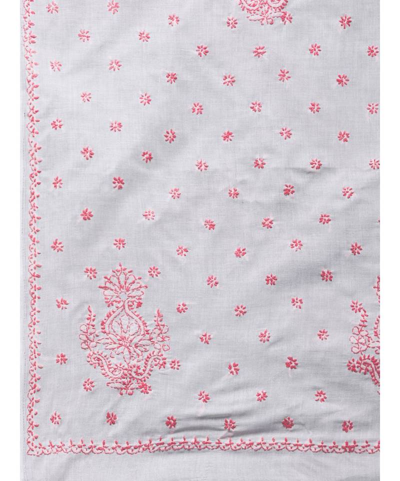 Ada Hand Embroidered White Cotton Lucknowi Chikan Women Saree with Blouse - A100220
