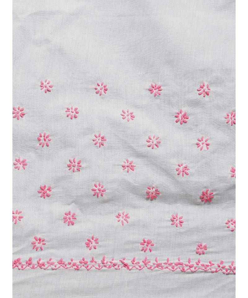 Ada Hand Embroidered White Cotton Lucknowi Chikan Women Saree with Blouse - A100220