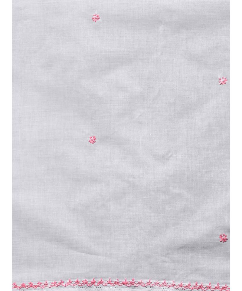 Ada Hand Embroidered White Cotton Lucknowi Chikan Women Saree with Blouse - A100220
