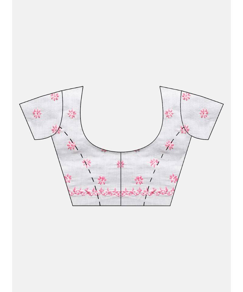 Ada Hand Embroidered White Cotton Lucknowi Chikan Women Saree with Blouse - A100220