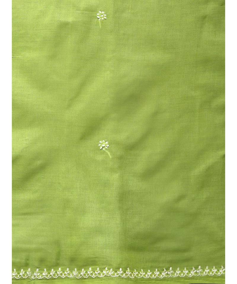 Ada Women Hand Embroidered Green Cotton Lucknowi Chikankari Saree With Blouse - A346136