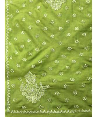 Ada Women Hand Embroidered Green Cotton Lucknowi Chikankari Saree With Blouse - A346136 4
