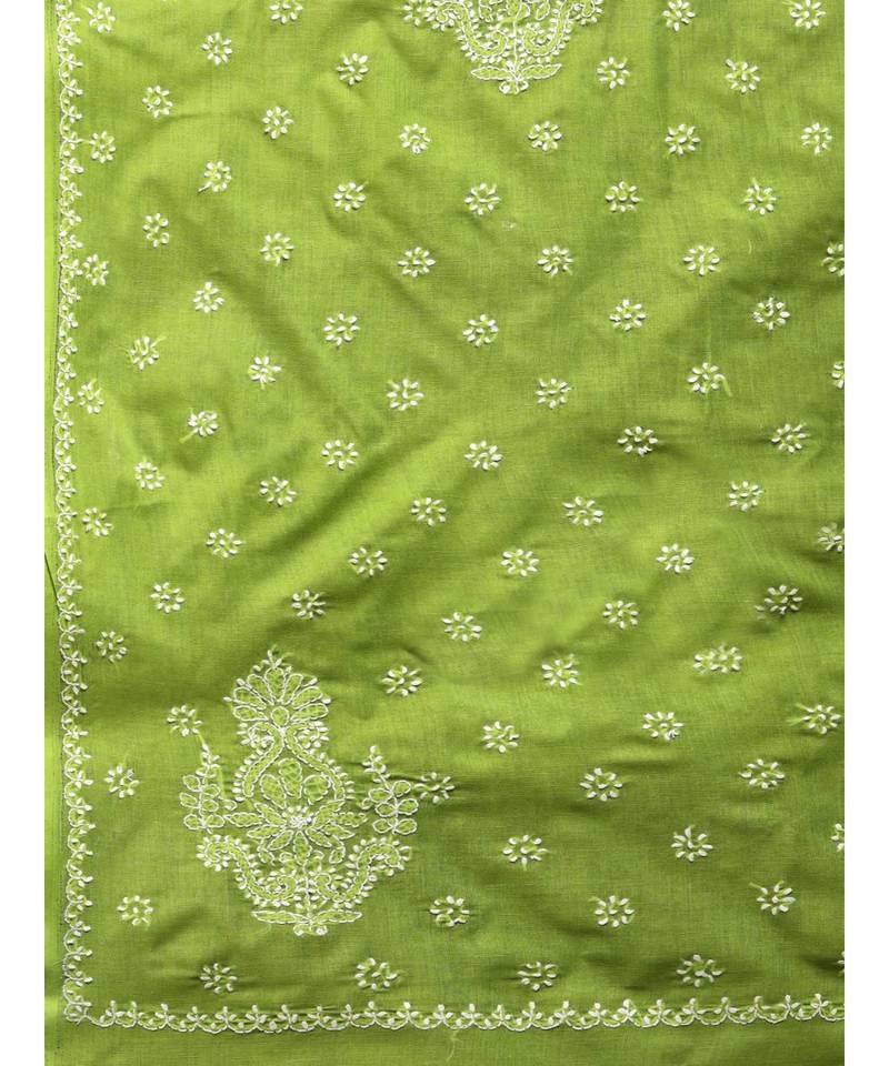 Ada Women Hand Embroidered Green Cotton Lucknowi Chikankari Saree With Blouse - A346136