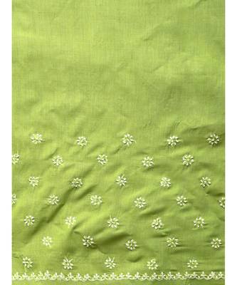 Ada Women Hand Embroidered Green Cotton Lucknowi Chikankari Saree With Blouse - A346136 5