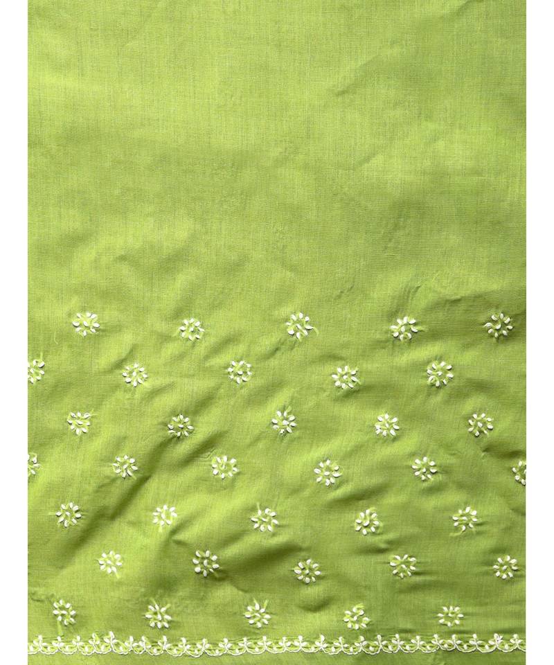 Ada Women Hand Embroidered Green Cotton Lucknowi Chikankari Saree With Blouse - A346136