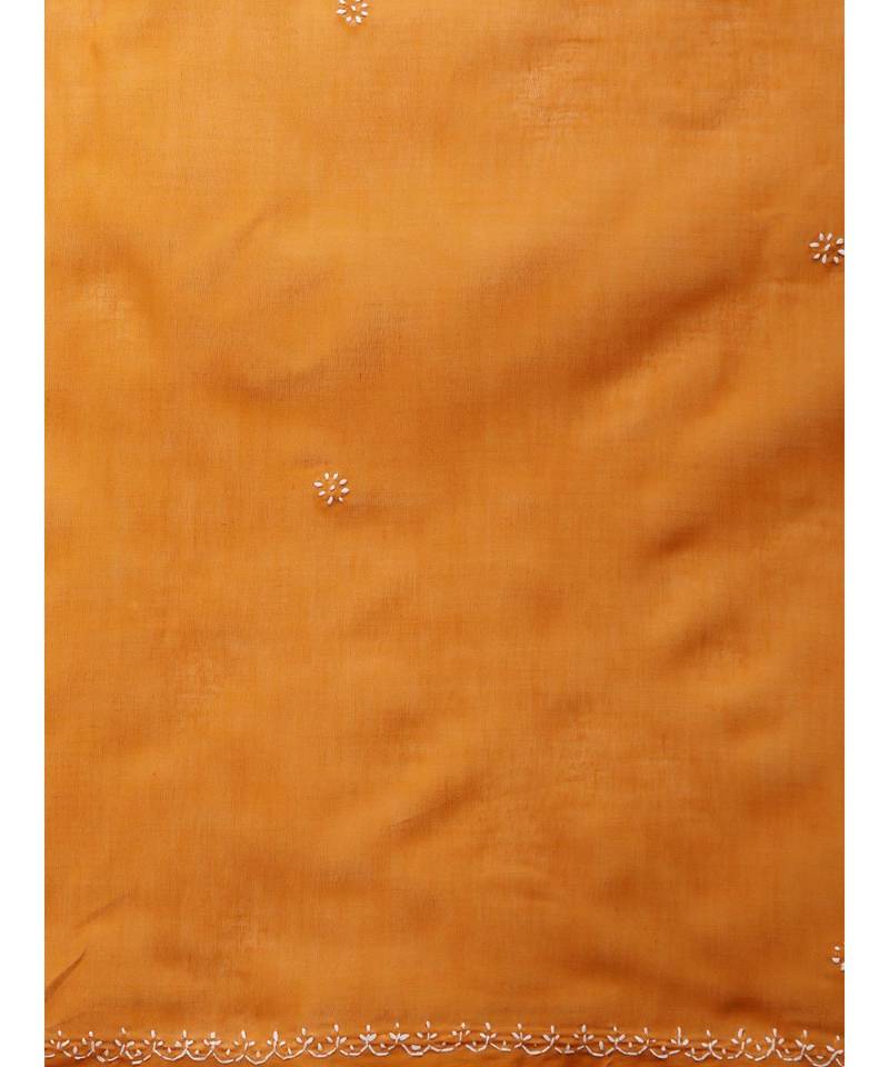 Ada Women Hand Embroidered Mustard Cotton Lucknowi Chikankari Saree With Blouse - A346160
