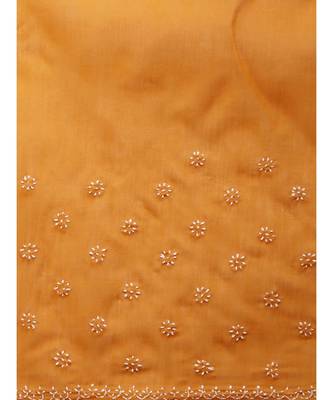 Ada Women Hand Embroidered Mustard Cotton Lucknowi Chikankari Saree With Blouse - A346160 4