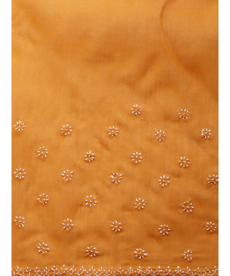 Ada Women Hand Embroidered Mustard Cotton Lucknowi Chikankari Saree With Blouse - A346160