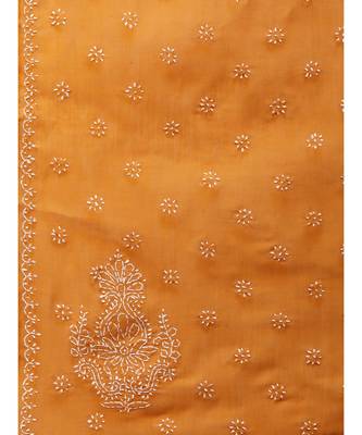Ada Women Hand Embroidered Mustard Cotton Lucknowi Chikankari Saree With Blouse - A346160 5
