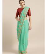 Ada Hand Embroidered Sea Green Faux Georgette Lucknow Chikan Women Saree With Blouse - A100115