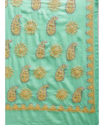 Ada Hand Embroidered Sea Green Faux Georgette Lucknow Chikan Women Saree With Blouse - A100115 3