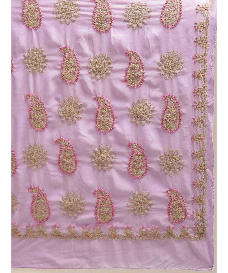 Ada Hand Embroidered Mauve Faux Georgette Lucknow Chikan Women Saree With Blouse - A100214