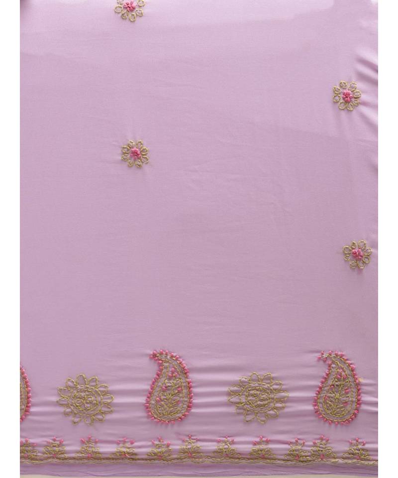 Ada Hand Embroidered Mauve Faux Georgette Lucknow Chikan Women Saree With Blouse - A100214