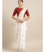Ada Hand Embroidered White Faux Georgette Lucknowi Chikankari Women Saree With Blouse - A100116