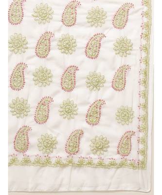 Ada Hand Embroidered White Faux Georgette Lucknowi Chikankari Women Saree With Blouse - A100116 3