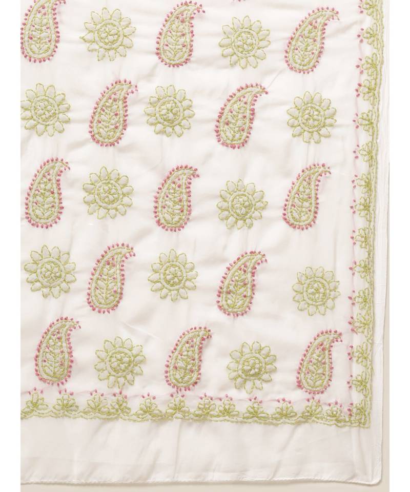 Ada Hand Embroidered White Faux Georgette Lucknowi Chikankari Women Saree With Blouse - A100116