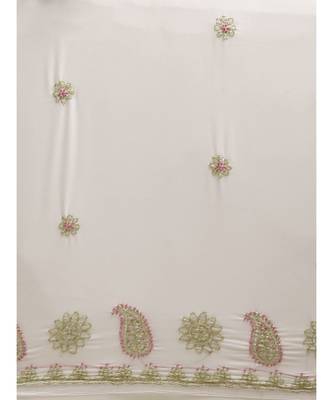 Ada Hand Embroidered White Faux Georgette Lucknowi Chikankari Women Saree With Blouse - A100116 4