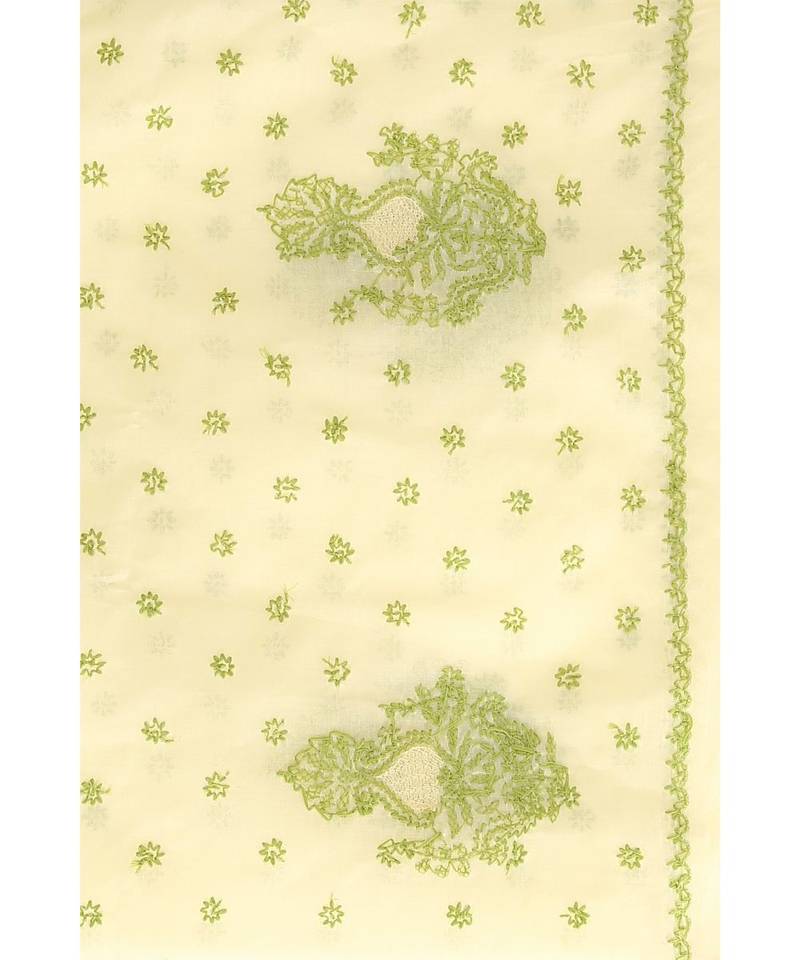 Ada Hand Embroidered Lemon Cotton Lucknow Chikan Women Saree with Blouse - A408730