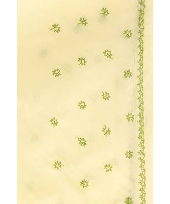 Ada Hand Embroidered Lemon Cotton Lucknow Chikan Women Saree with Blouse - A408730 4