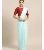 Ada Hand Embroidered Blue Cotton Lucknow Chikan Women Saree With Blouse - A346178