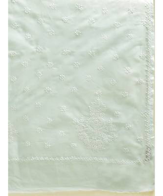 Ada Hand Embroidered Blue Cotton Lucknow Chikan Women Saree With Blouse - A346178 3