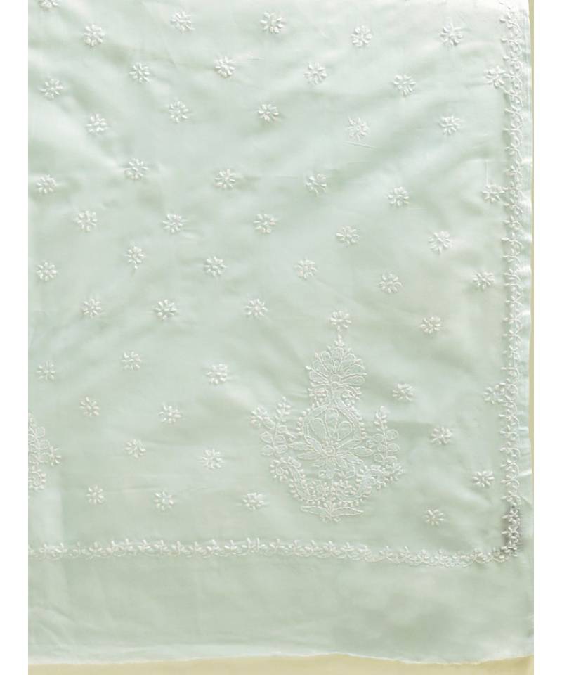 Ada Hand Embroidered Blue Cotton Lucknow Chikan Women Saree With Blouse - A346178