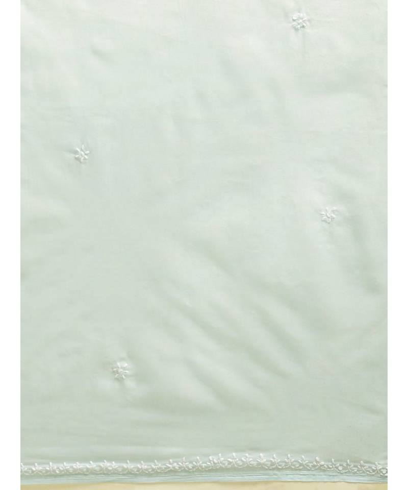 Ada Hand Embroidered Blue Cotton Lucknow Chikan Women Saree With Blouse - A346178