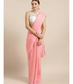 Ada Hand Embroidered Carrot Pink Cotton Lucknow Chikan Saree With Blouse