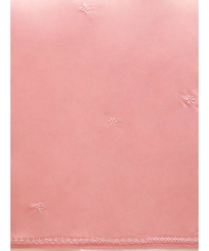 Ada Hand Embroidered Carrot Pink Cotton Lucknow Chikan Saree With Blouse