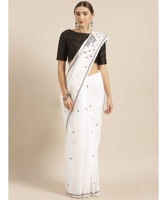 Ada Hand Embroidered Chikankari White Cotton Women Saree with Blouse - A100145 1