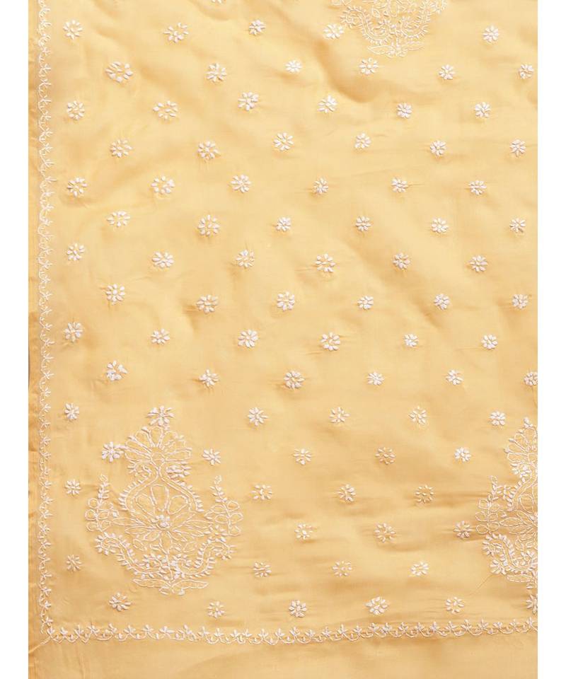 Ada Hand Embroidered Fawn Cotton Lucknow Chikan Women Saree with Blouse - A100133