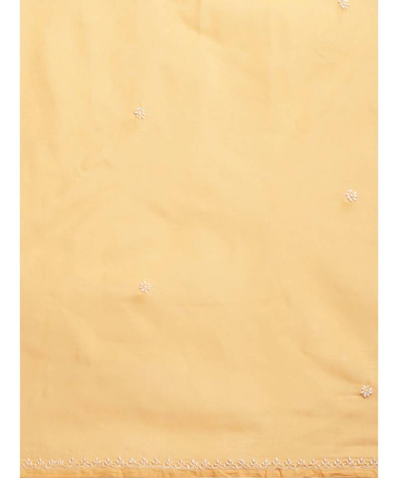 Ada Hand Embroidered Fawn Cotton Lucknow Chikan Women Saree with Blouse - A100133