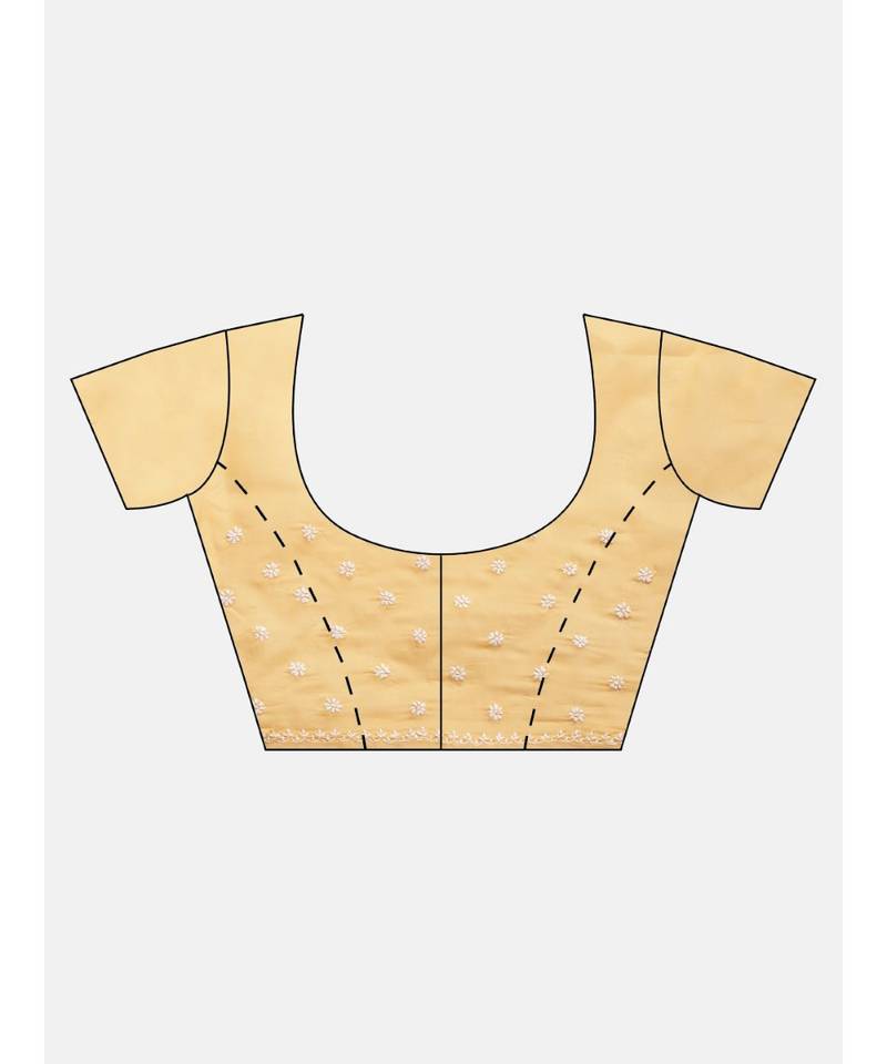 Ada Hand Embroidered Fawn Cotton Lucknow Chikan Women Saree with Blouse - A100133