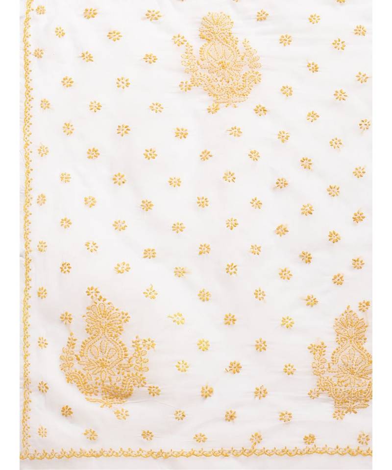 Ada Hand Embroidered White Cotton Lucknow Chikan Saree with Blouse