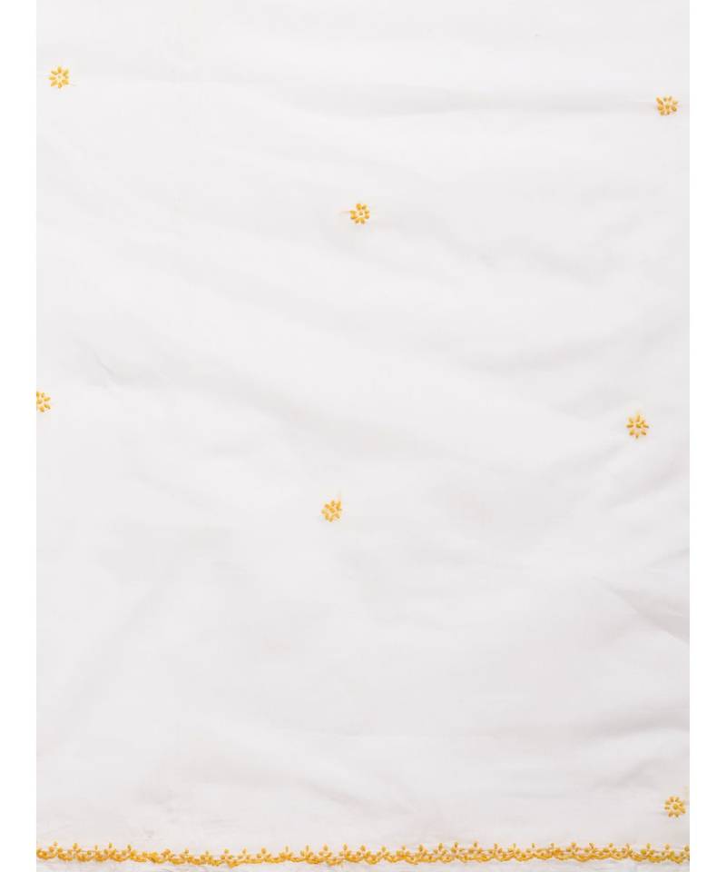Ada Hand Embroidered White Cotton Lucknow Chikan Saree with Blouse
