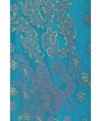 Ada Hand Embroidered Blue Faux Georgette Lucknow Chikan Saree With Blouse 3