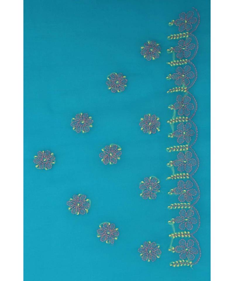 Ada Hand Embroidered Blue Faux Georgette Lucknow Chikan Saree With Blouse