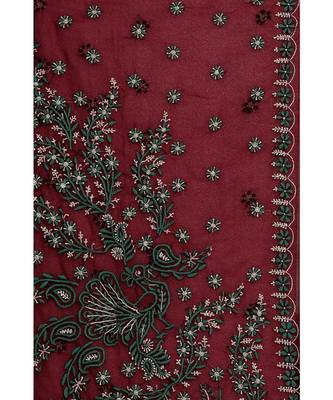 Ada Hand Embroidered Lucknow Chikan Maroon Faux Georgette Saree with Blouse 3